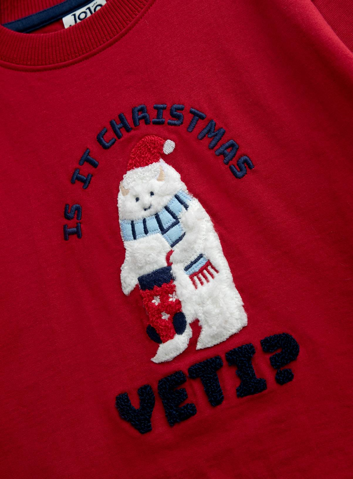 JOJO MAMAN BÉBÉ Is It Christmas Yeti Applique Top Dark Red 12-18 months - Image 2